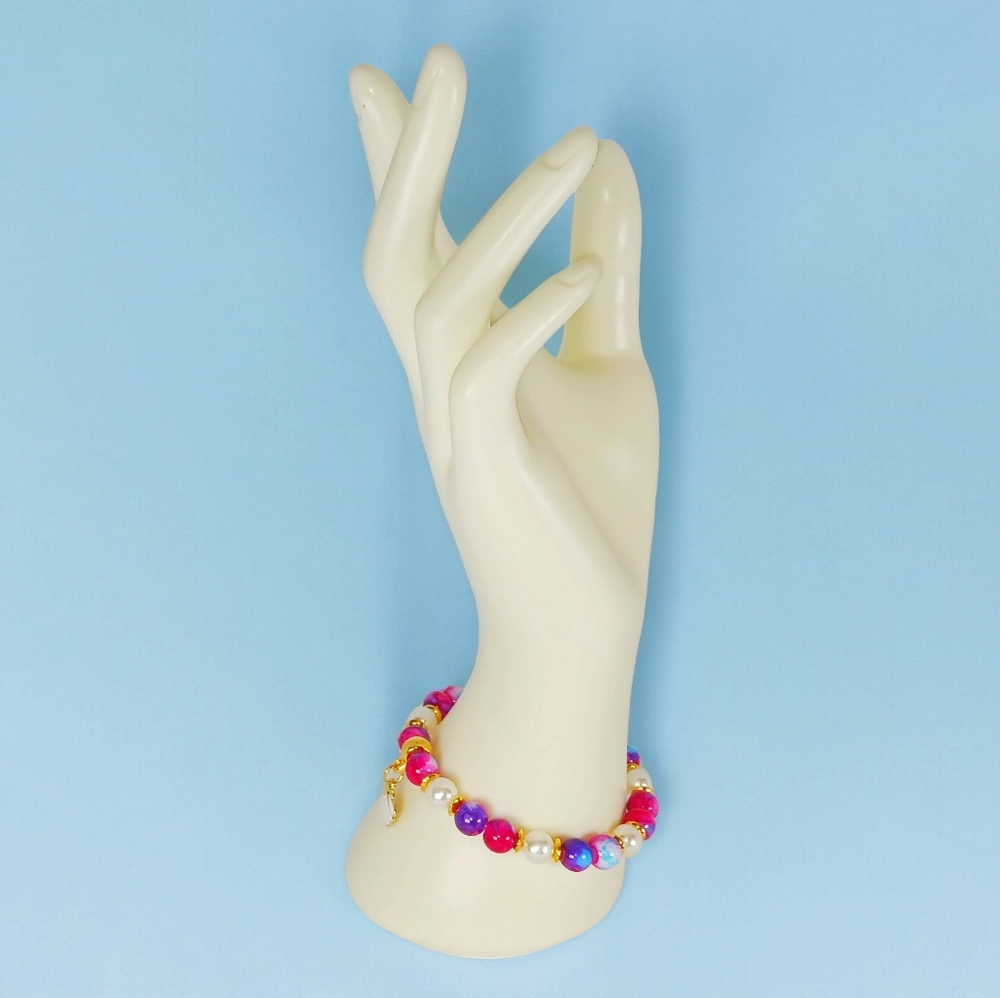 Pearl Multicolor Beads & Shell Charm Bracelet Mermaidcore Coastal Beachy 2000s - Picture 5 of 13